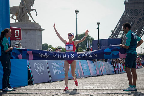 China's Yang Jiayu approaches the finish line 